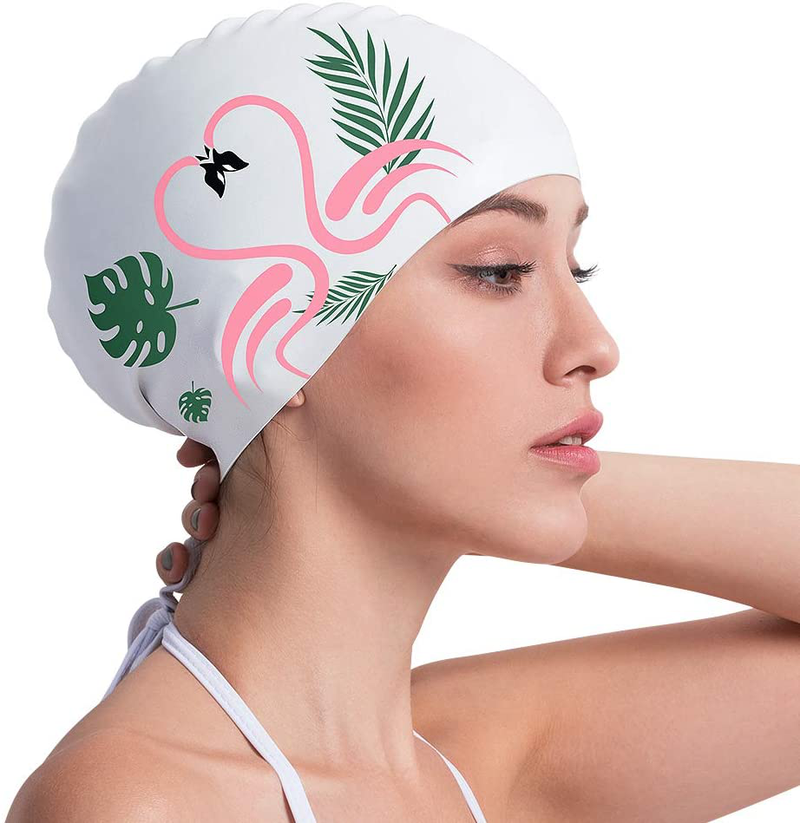 COPOZZ Kids/Adult Swim Caps, Silicone Waterproof Comfy Bathing Cap Swimming Hat for Long and Short Hair Sporting Goods > Outdoor Recreation > Boating & Water Sports > Swimming > Swim Caps COPOZZ Flamingo-12yrs+  