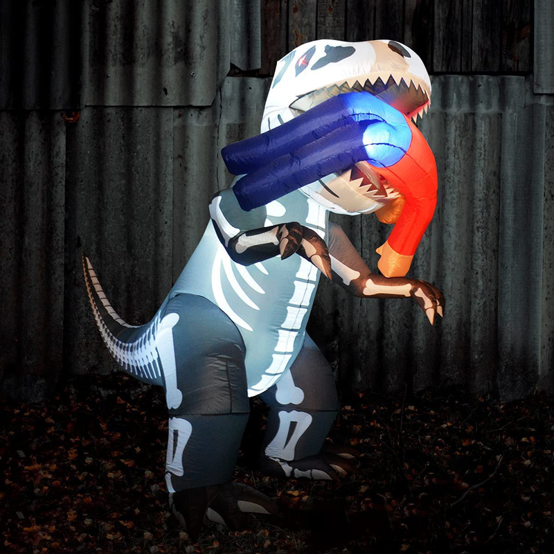 GOOSH 7 FT Height Halloween Inflatables Skeleton Dinosaur T-Rex Biting Person, Blow Up Yard Decoration Clearance with LED Lights Built-in for Holiday/Party/Yard/Garden Home & Garden > Decor > Seasonal & Holiday Decorations& Garden > Decor > Seasonal & Holiday Decorations GOOSH   