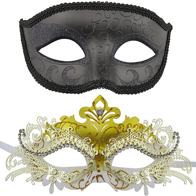 Couple Masquerade Metal Masks Venetian Halloween Costume Mask Mardi Gras Mask Apparel & Accessories > Costumes & Accessories > Masks Coddsmz Black+gold-white  