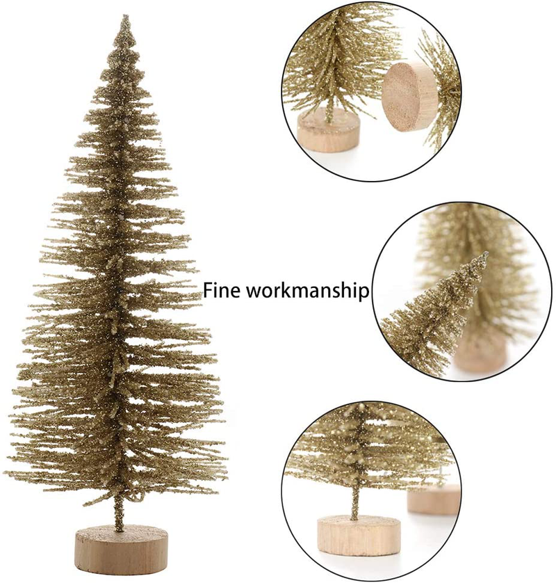 Mini Tabletop Christmas Tree , 24pcs Miniature Pine Trees Frosted Sisal Trees with Wood Base DIY Crafts Home Decor Christmas Ornaments Green, Gold and Ivory,Mix Color
