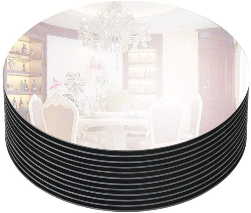 Murrey Home 12" Round Mirror Trays with Beveled Edge, Circle Mirror Candle Plates for Table Centerpiece Wedding Decorations Baby Shower Party Mirror Tiles Christmas Decorations, Set of 12, 3mm Home & Garden > Decor > Decorative Trays Murrey Home 12x12"-3mm  