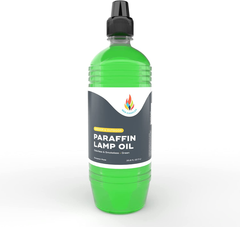 Liquid Paraffin Lamp Oil - 1 Liter - Smokeless, Odorless, Ultra Clean Burning Fuel for Indoor and Outdoor Use (Green)