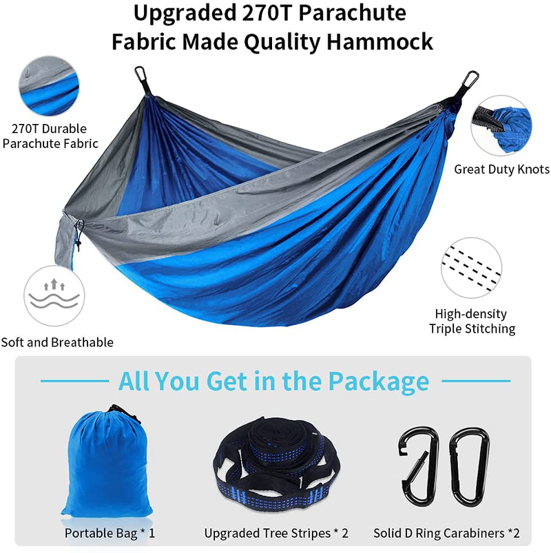 Parachute Camping Hammock Lightweight Portable Plus Size Double Hammock with Straps, Beach Travel Hiking Backyard Hammock