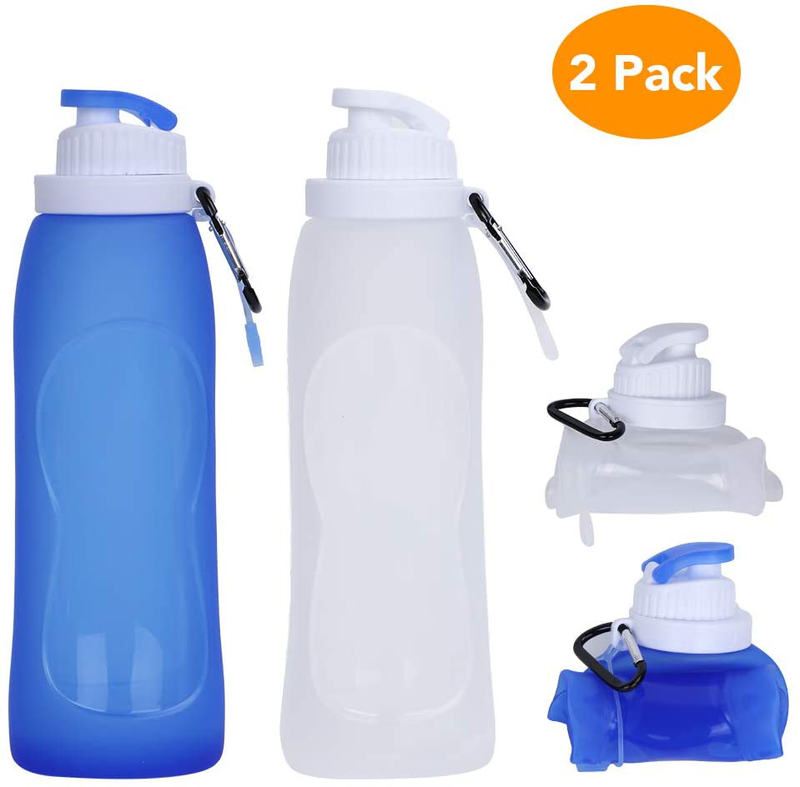 Collapsible Water Bottle, McoMce Portable Folding Bottle & Water Bottle with Clip for Backpack, Foldable Water Bottle BPA Free, 2 Pcs Sport Bottle Water Squeeze Collapble Watterbottles
