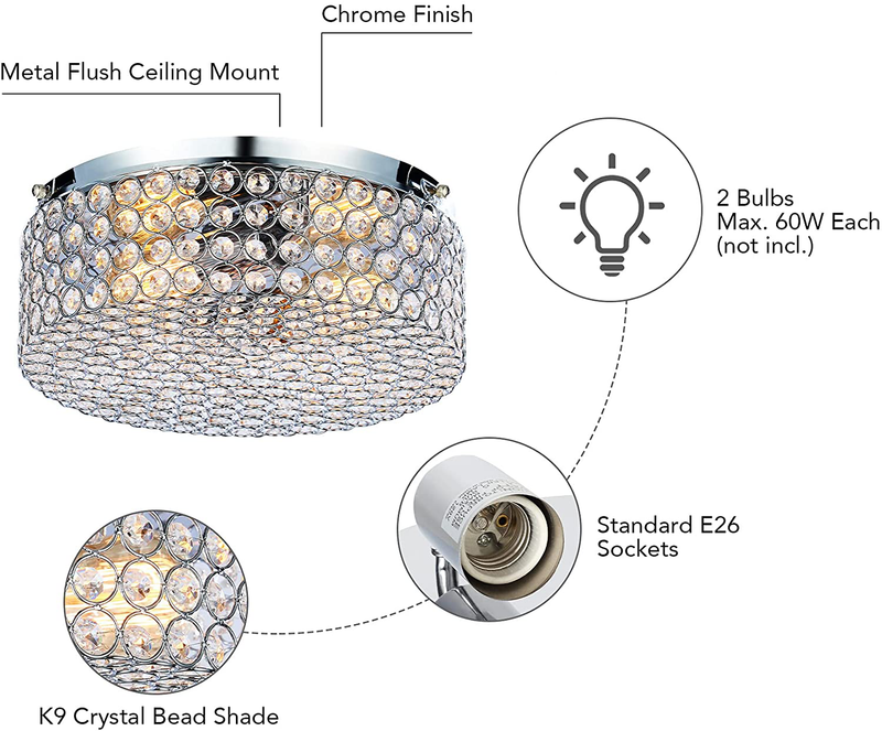 CO-Z Modern Crystal Ceiling Light Fixture, Flush Mount Ceiling Lights for Hallway Dining Bedroom Kitchen Bathroom, 120W Dimmable Close to Ceiling Lights with 12 Inch round Crystal Shade Home & Garden > Lighting > Lighting Fixtures > Ceiling Light Fixtures KOL DEALS   