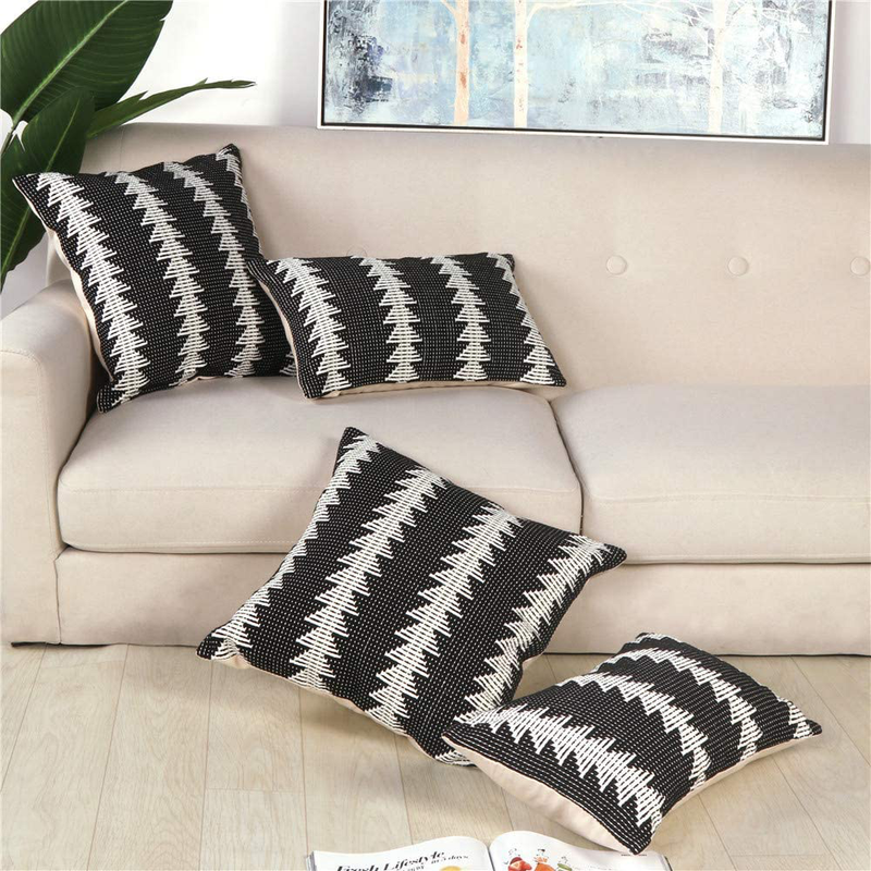 Sungea Black and White Decorative Throw Pillow Covers Set of 2, 18x18 Inch Boho Modern Tree Pattern Striped Woven Cushion Case for Couch Sofa Bed Home Decor Design (Square 18 Inches, 2) Home & Garden > Decor > Seasonal & Holiday Decorations Sungea   