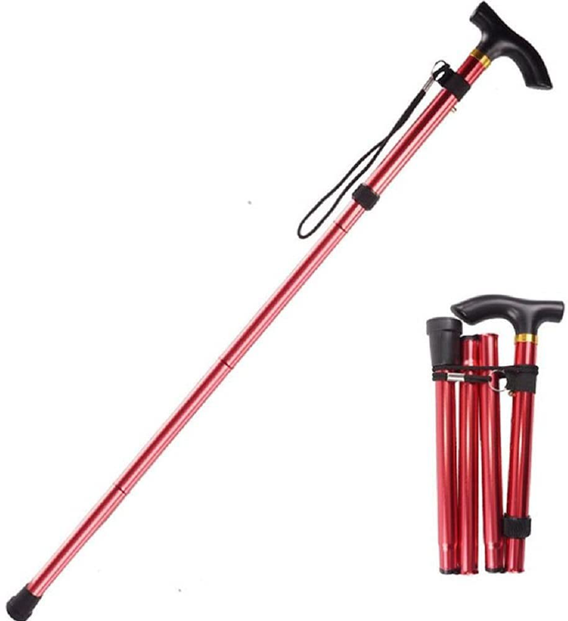 Collapsible Walking Stick for the Old Men Women Adjustable Folding Trekking Pole with Comfortable T Handles Sporting Goods > Outdoor Recreation > Camping & Hiking > Hiking Poles ATURQBRIS Red  