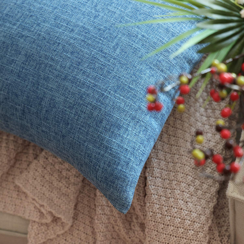 Phantoscope Throw Pillow Cover Textured Faux Linen Series Decorative Cushion Covers for Home Decor Sofa Pack of 2, Blue 20 X 20 Inches 50 X 50 Cm Home & Garden > Decor > Chair & Sofa Cushions Phantoscope   