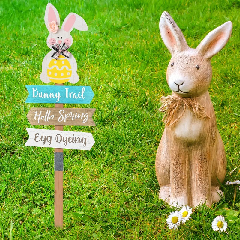 Easter Decorations Outdoor Garden Decor, Hogardeck 36 Inch Wood Decorative Garden Stake with Flower Bow Bunny Trail Stakes Spring Yard Sign Hello Spring Easter Bunny Decor for Indoor Outdoor Patio Lawn Home & Garden > Decor > Seasonal & Holiday Decorations hogardeck   
