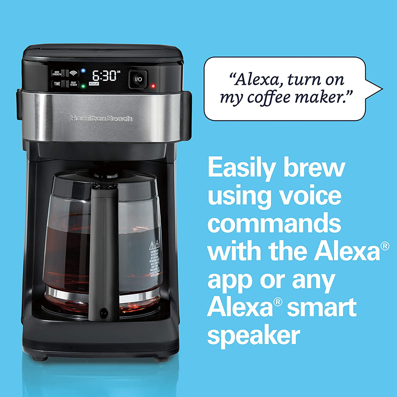Hamilton Beach Works with Alexa Smart Coffee Maker, Programmable, 12 Cup Capacity, Black and Stainless Steel (49350) – A Certified for Humans Device