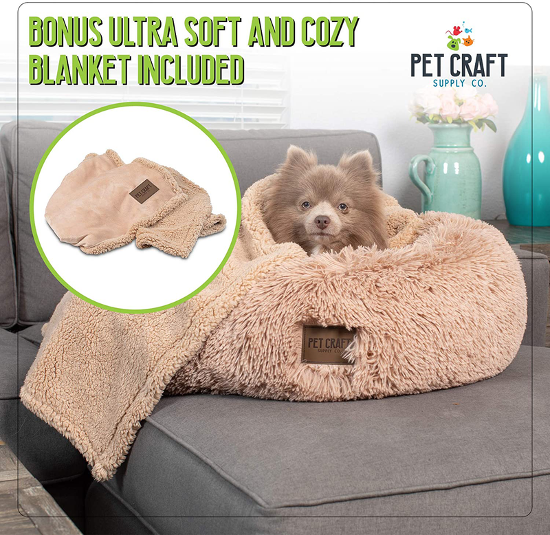 Pet Craft Supply Ultra Plush Calming Anti-Anxiety Pet Bed - Includes Super Soft Comfort Blanket - Great Medium Dog Bed Small Dog Bed Cat Bed Puppy Bed Animals & Pet Supplies > Pet Supplies > Dog Supplies > Dog Beds Pet Craft Supply   