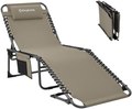 Kingcamp Adjustable 4-Position Heavy Duty Folding Chaise Lounge Chair with Pillow Pocket, Portable Great for Outdoor Patio Lawn Beach Pool Sunbathing, Supports 264Lbs Sporting Goods > Outdoor Recreation > Camping & Hiking > Camp Furniture KingCamp Beige  