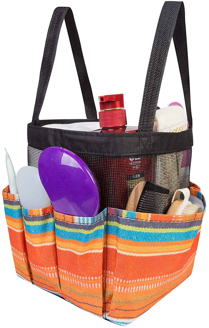 Portable Mesh Shower Caddy Tote, Toiletry Bathroom Organizer, Shower Tote Bag with 8 Storage Pockets Sporting Goods > Outdoor Recreation > Camping & Hiking > Portable Toilets & Showers Korlon Orange  