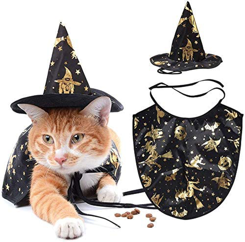 Gushehua 2PCS Cat Dog Vampire Cloak and Witch Hat for Halloween Party Holiday Cosplay Kitten Puppy Pet Clothes Pet Vampire Halloween Costume Animals & Pet Supplies > Pet Supplies > Cat Supplies > Cat Apparel Gushehua   