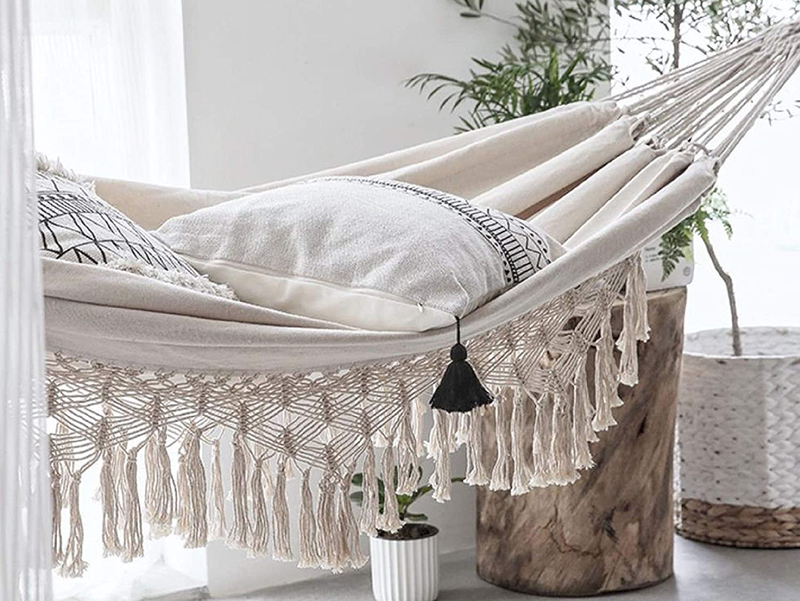 Terracotta Door Boho Hammock for 2 Adults, Brazilian Style Hammock Rope for Indoor, Outdoor, Patio, Porch, Bedroom, Beach and More- White Canvas Rope Hammock, Macrame Hammock, Cotton Hammock Home & Garden > Lawn & Garden > Outdoor Living > Hammocks Terracotta Door Default Title  