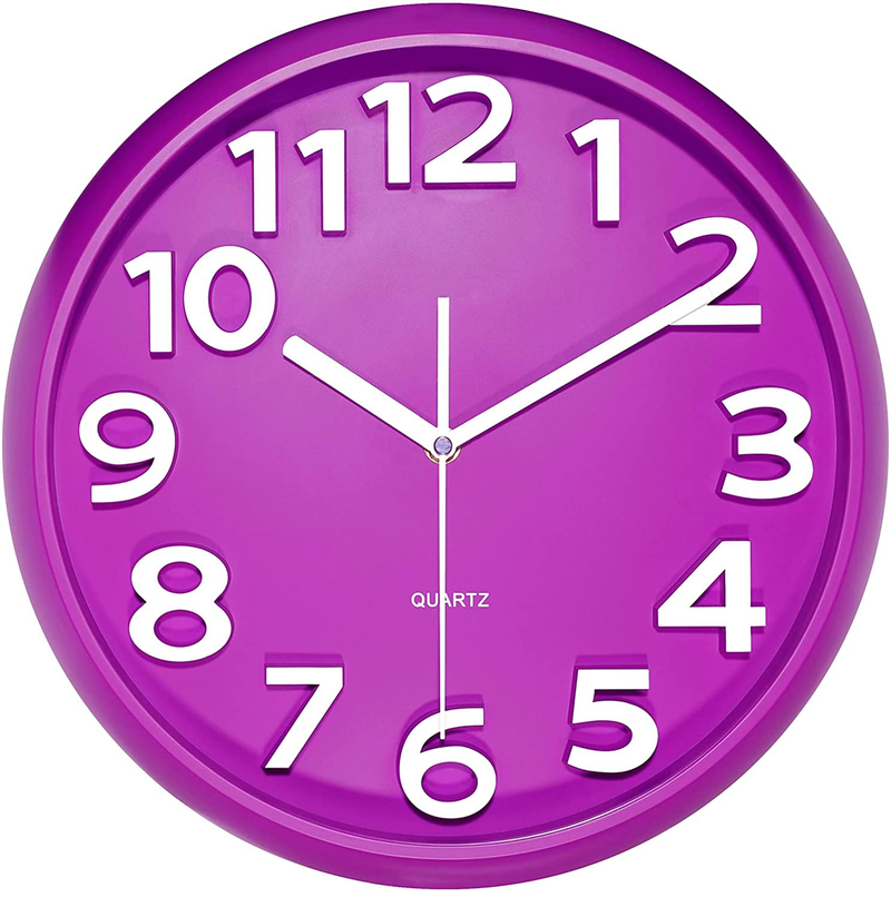 Plumeet 13'' Large Wall Clock - Silent Non-Ticking Quartz Wall Clocks for Living Room Decor - Modern Style Suitable for Home Kitchen Office - Battery Operated (Black) Home & Garden > Decor > Clocks > Wall Clocks Plumeet Purple 10 inches 