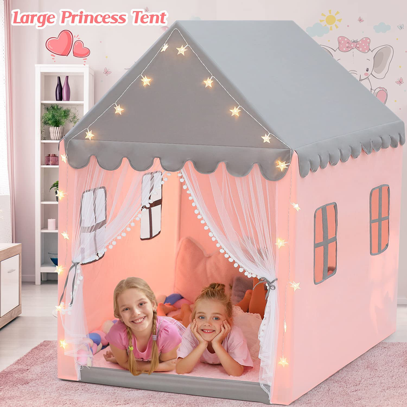 Kids Play Tent for Girls, Princess Tent with Star Lights, Double Thick Pipes & 4 Windows, 50X57 Large Playhouse Indoor and Outdoor, Fairy Play Castle Toddler Tent, Easy Setup Gift for Children Sporting Goods > Outdoor Recreation > Camping & Hiking > Tent Accessories Heirio   