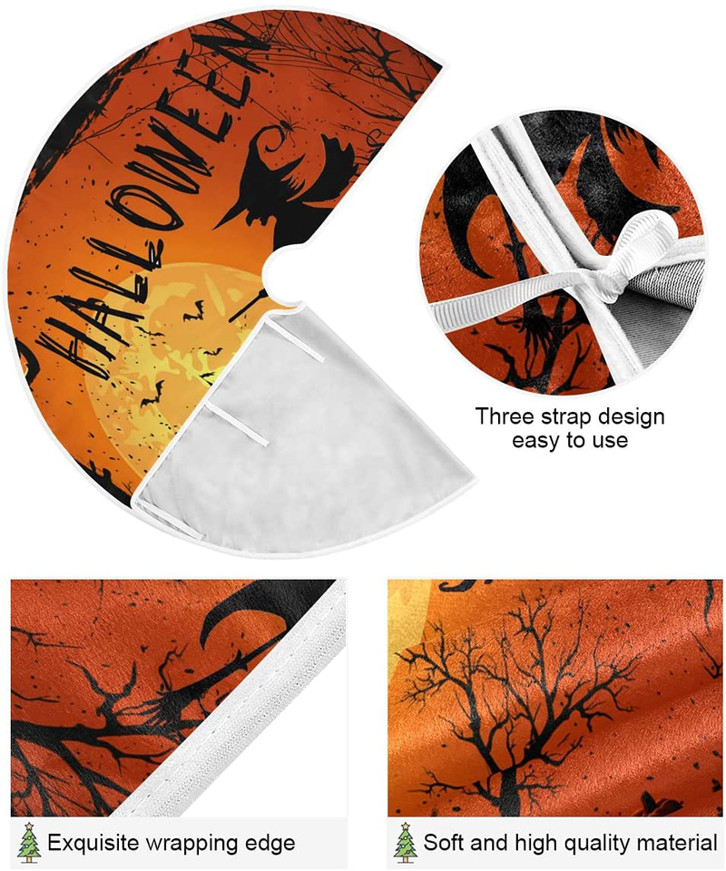 Happy Halloween Fall Pumpkin Witch Christmas Tree Skirt Decorations Spooky Ghost Castle Bats Xmas Tree Mat 35 inch for Holiday Party Supplies Rustic Ornaments Mini Tree Skirt Home & Garden > Decor > Seasonal & Holiday Decorations > Christmas Tree Skirts Wamika   