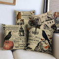 QIQIANY Set of 4 Vintage Halloween Throw Pillow Covers 18x18 Inch Square Linen Crow Pumpkin Skull and Owl Decoeative Vintage Halloween Autumn Farmhouse Home Decor for Sofa Bed Chair Living Room Arts & Entertainment > Party & Celebration > Party Supplies QIQIANY Color-11  
