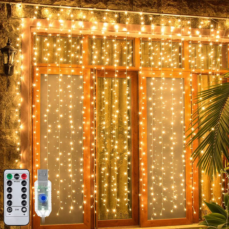 Ollny Curtain Christmas Lights Fairy String Twinkle Lights 6.6FT 8 Lighting Modes USB Remote Dimmable LED Cool White Light for Bedroom Wedding Party Home Thanksgiving Outdoor Indoor Dorm Wall Home & Garden > Decor > Seasonal & Holiday Decorations& Garden > Decor > Seasonal & Holiday Decorations Ollny Yellow  