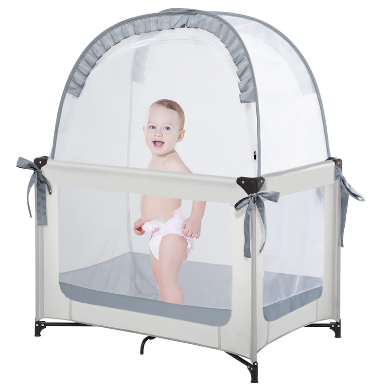L RUNNZER Baby Crib Tent Crib Net to Keep Baby In, Pop up Crib Tent Canopy Keep Baby from Climbing Out Sporting Goods > Outdoor Recreation > Camping & Hiking > Tent Accessories L RUNNZER Gray Pack N Play Tent 