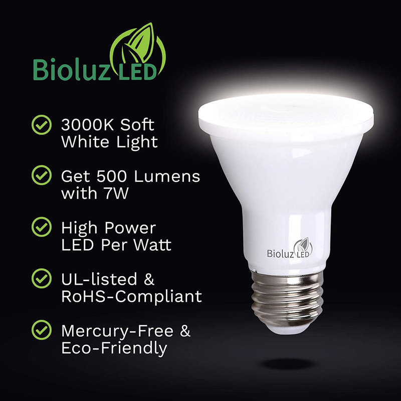 PAR20 LED Bulb 75W Replacement, Bioluz LED Spot Light Bulb, 3000K Soft White, E26, 40 Degree Beam Angle, UL Listed, 4 Pack