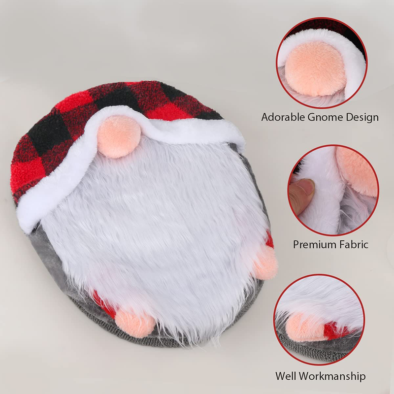 D-FantiX Gnome Toilet Seat Cover and Rug Set of 5, Funny Swedish Tomte Gnomes Scandinavian Christmas Bathroom Decorations