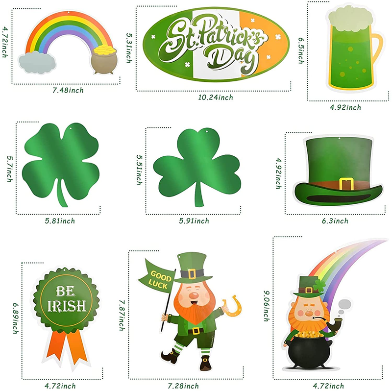 St Patricks Day Decorations Artificial Lucky Shamrock Clover Leprechaun Hat Beers Spring Summer Party Decor Outdoor/Indoor Farmhouse Front Porch Wall Window Door