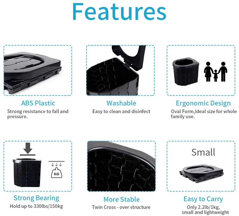 Ipekar Portable Folding Toilet, Upgrade Camping Toilet, Porta Potty Car Toilet, Travel Potty Perfect for Camping, Hiking,Trips,Construction Sites Sporting Goods > Outdoor Recreation > Camping & Hiking > Portable Toilets & Showers IPXEAD   
