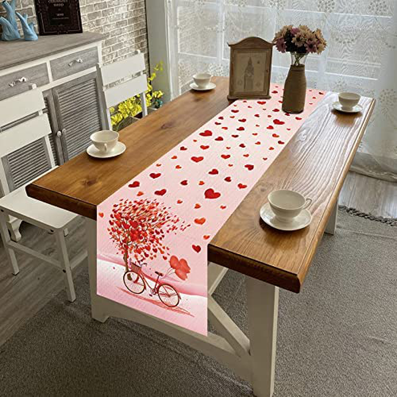 Jiudungs Linen Pink Valentines Day Table Runner 72 Inches Long Valentine'S Day Table Decoration for Home Kitchen Dining Room Home & Garden > Decor > Seasonal & Holiday Decorations Jiudungs   
