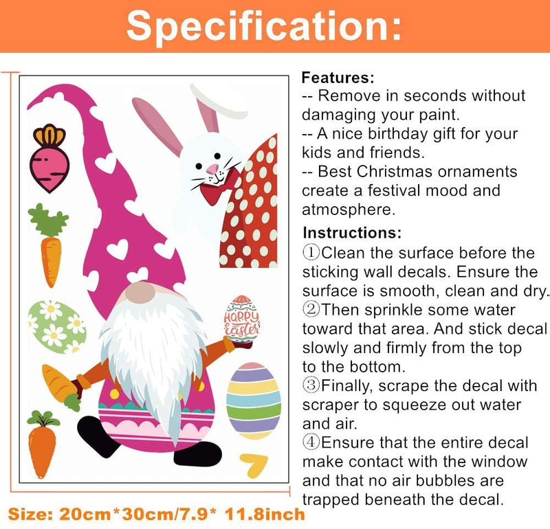 Mocossmy Easter Window Clings,9 Sheets Cute Bunny Happy Easter Eggs Gnomes Faceless Elf Colorful Window Stickers Wall Decals for Home Classroom Holiday Easter Party Supplies Favors Glass Decoration Home & Garden > Decor > Seasonal & Holiday Decorations Mocossmy   