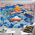 Japanese Tapestry Ocean Wave Tapestry Sunset Tapestry Trippy Snake and Whale Tapestry Anime Tapestry Wall Hanging for Bedroom Living Room (51.2 x 59.1 inches) Home & Garden > Decor > Artwork > Decorative Tapestries Lyacmy Multicolor 51.2" x 59.1" 