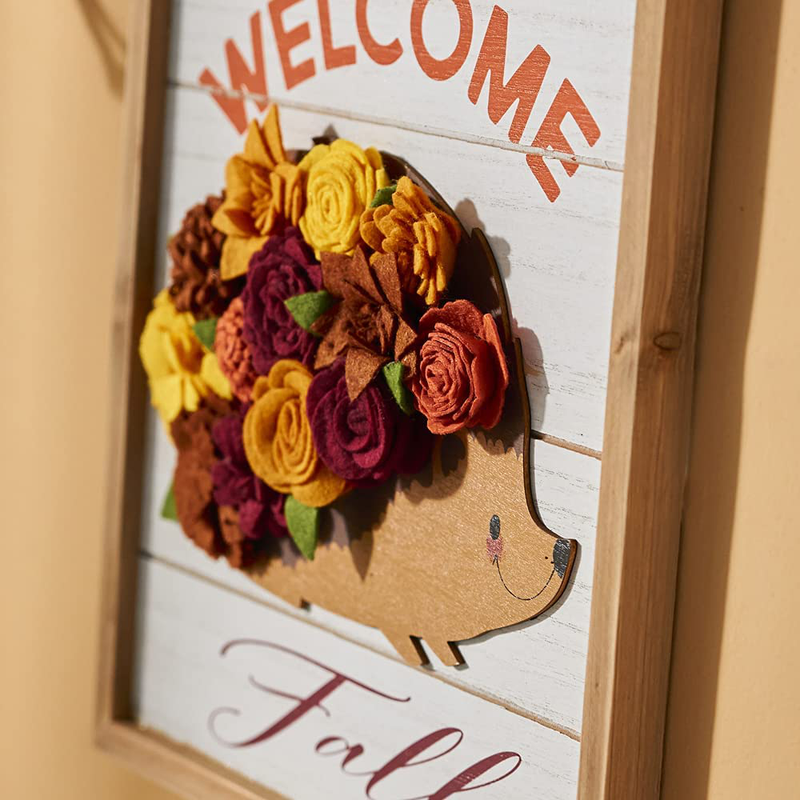 Eternhome Welcome Fall Sign Cute Flower Hedgehog Décor Wood Thanksgiving Hanging Sign Vintage Harvest Festive Home Decoration Rustic Halloween Autumn Front Door Décor Arts & Entertainment > Party & Celebration > Party Supplies Eternhome   