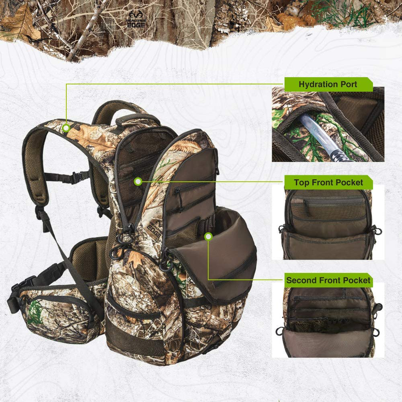 TIDEWE Hunting Backpack, Waterproof Camo Hunting Pack with Rain Cover, Durable Large Capacity Hunting Day Pack for Rifle Bow Gun (Realtree Edge)  TIDEWE   