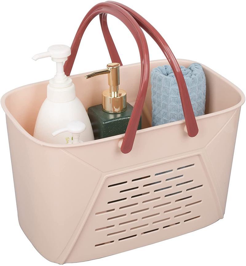 Portable Shower Caddy Tote, Plastic Storage Caddy Basket with Handle for College, Dorm, Bathroom, Garden, Cleaning Supplies, White Sporting Goods > Outdoor Recreation > Camping & Hiking > Portable Toilets & Showers Andmey Pink  