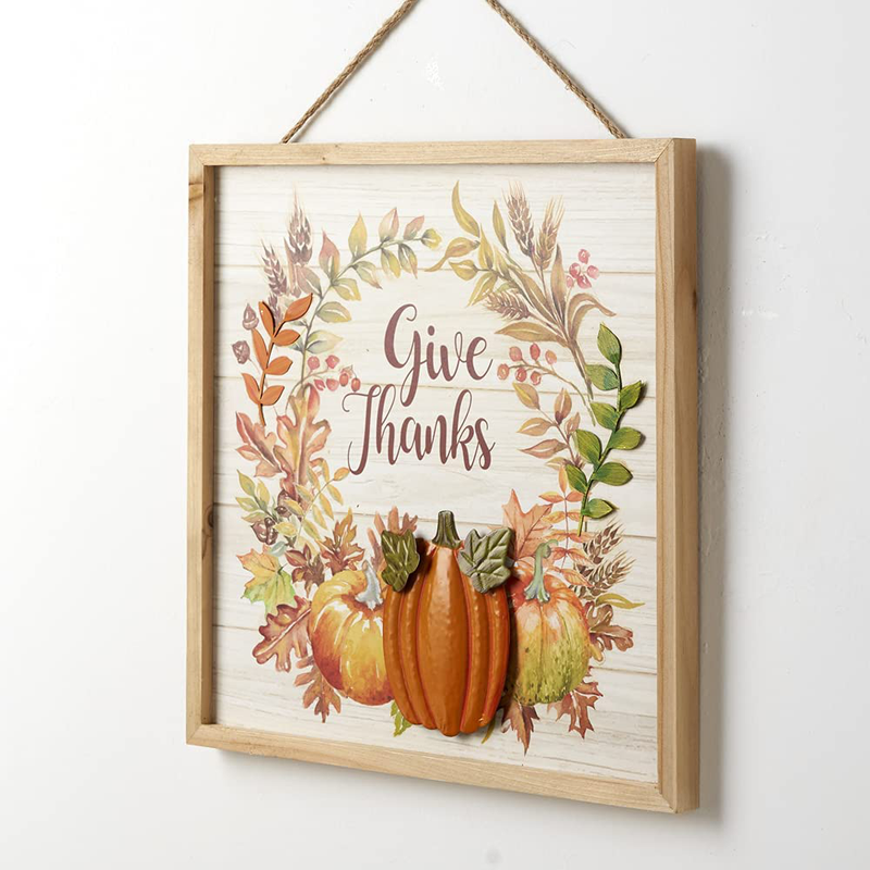 Eternhome Metal Pumpkin Sign Give Thanks Wall Decor Wood Thanksgiving Signs Vintage Harvest Festive Home Hanging Signs Rustic Halloween Autumn Front Door Decor 13" X 13" Arts & Entertainment > Party & Celebration > Party Supplies Eternhome   