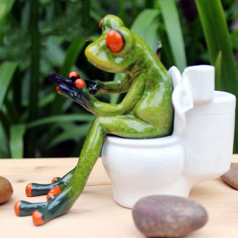 Frog Figurine Decor, A Frog Sitting on The Toilet Playing with his Phone, Frog Sculpture Statue, Creative Craft Resin, Great for Desk Bathroom Home Decoration (4.3 inch) Home & Garden > Decor > Seasonal & Holiday Decorations HAPTIME   