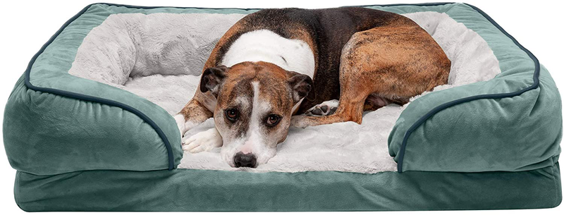Furhaven Orthopedic, Cooling Gel, and Memory Foam Pet Beds for Small, Medium, and Large Dogs and Cats - Luxe Perfect Comfort Sofa Dog Bed, Performance Linen Sofa Dog Bed, and More Animals & Pet Supplies > Pet Supplies > Dog Supplies > Dog Beds Furhaven Velvet Waves Celadon Green Sofa Bed (Egg Crate Orthopedic Foam) Large (Pack of 1)