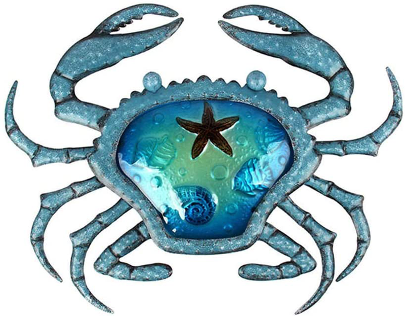 Liffy Metal Dolphin Wall Decor Outdoor Glass Art Hanging Sea Sculpture Blue Fish Decorations for Pool, Patio or Bathroom Home & Garden > Decor > Artwork > Sculptures & Statues LIFFY crab  