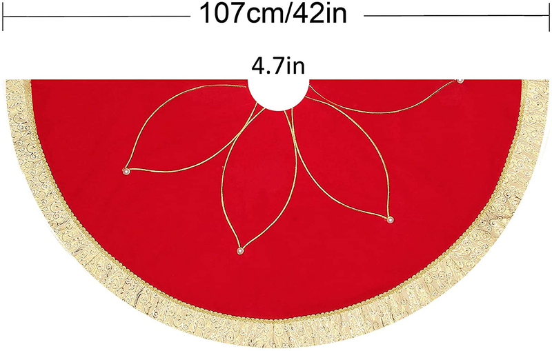Costyleen Christmas Tree Skirt Holiday Decoations Xmas Tree Home Decor 42 inches Non-Woven Fabric Red Big Flowers Home & Garden > Decor > Seasonal & Holiday Decorations > Christmas Tree Skirts Costyleen   