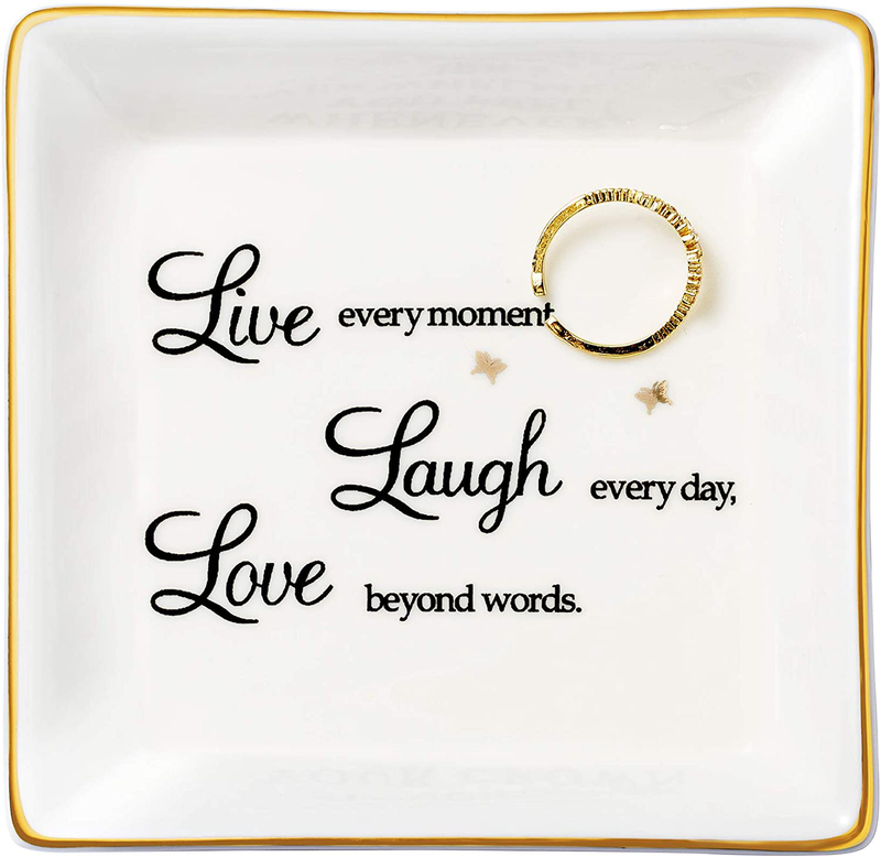 JoycuFF Gifts for Mom Ring Trinket Dish Decorative Mama Jewelry Tray Unique Presents for Birthday Mother's Day Thanksgiving Day Christmas Cute Home Decor Home & Garden > Decor > Decorative Trays Hongyang Live everymoment Laugh everyday Love beyond words  