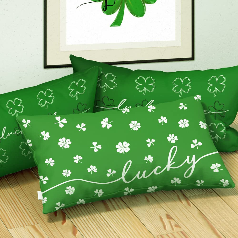 St Patricks Day Pillow Cover 12X20 Inch Farmhouse St Patricks Day Decor for Home Shamrock Lucky Four Leaf Clover St Patricks Pillows Decorative Throw Pillows St Patricks Day Decorations A493-12