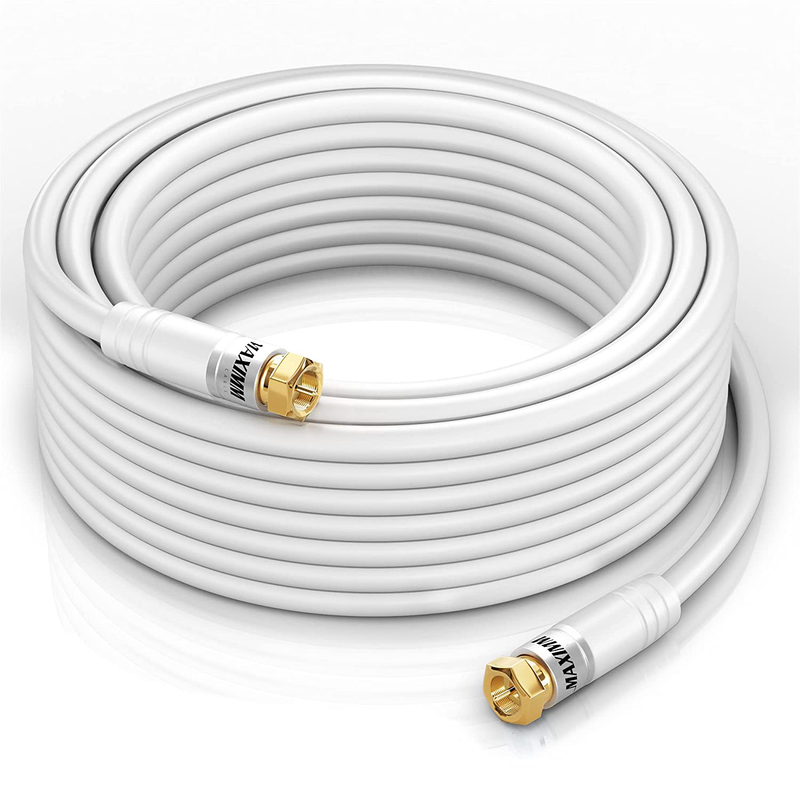 Maximm Coaxial - 2 Pack - White - Triple Shielded Audio and Video Coax Cable with Male F Connector Pin (25 Feet) Electronics > Electronics Accessories > Cables > Audio & Video Cables Maximm White 30 Feet 