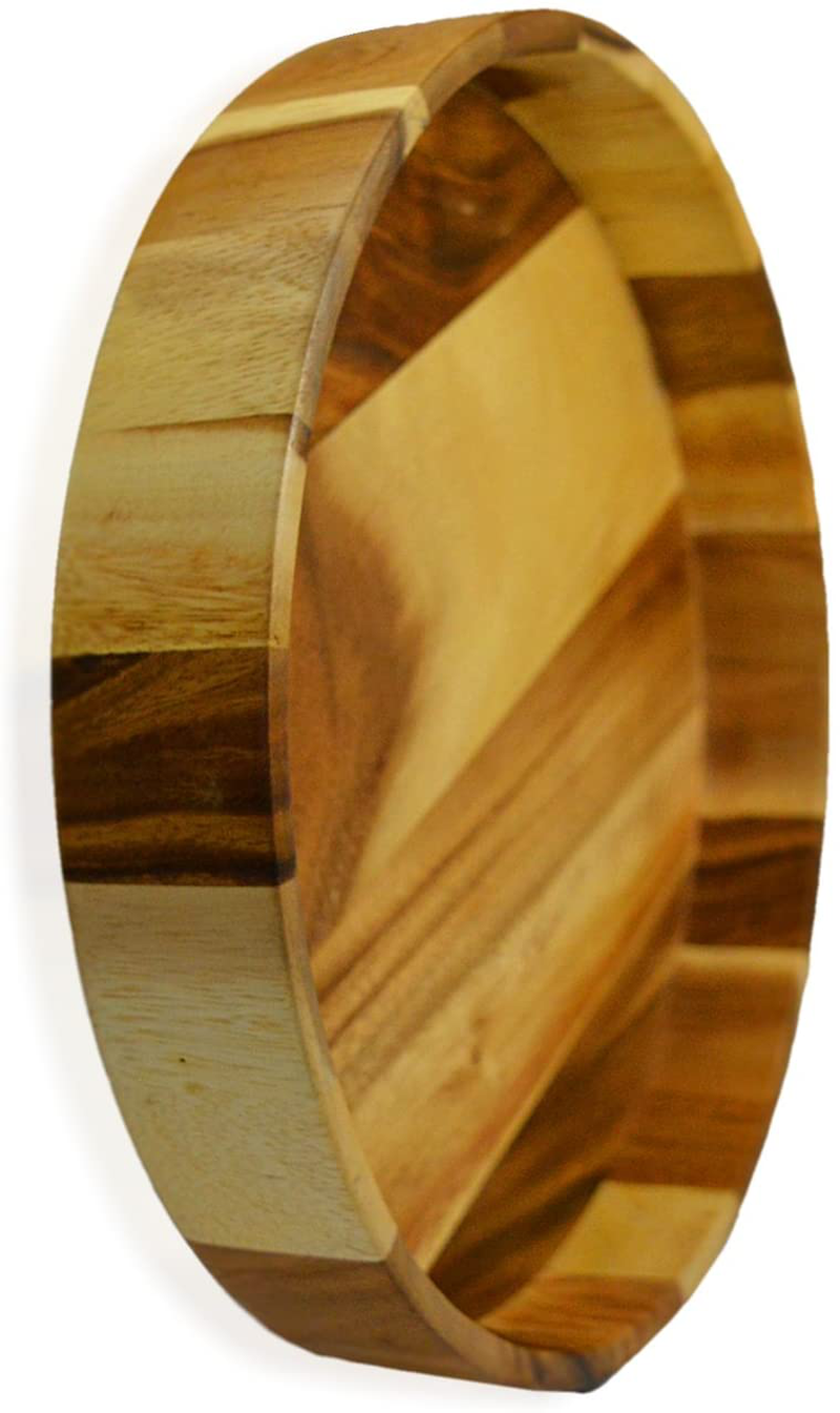 RoRo Acacia Hand-Crafted Wood Round Serving Tray and Platter with Lip, 12 Inch x 2 Inches