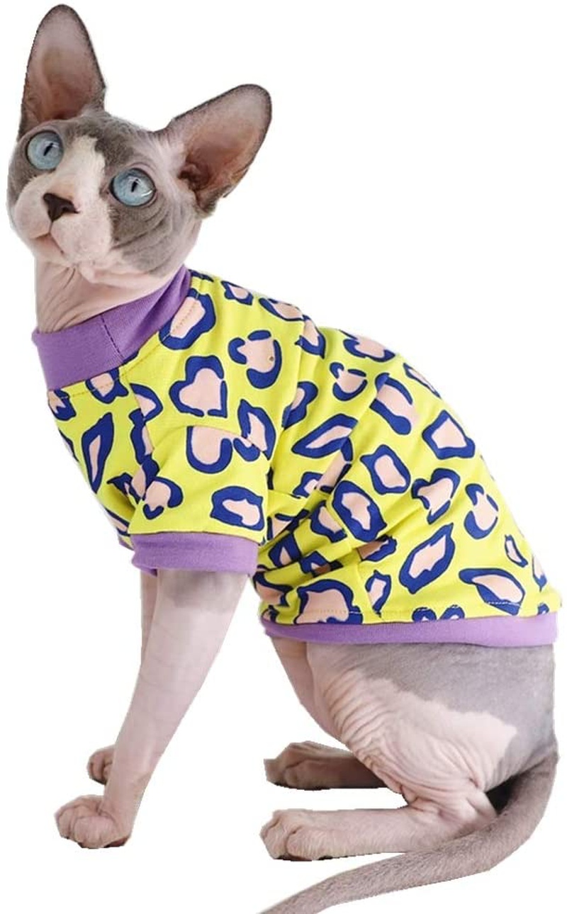Sphynx Hairless Cat Cute Summer Cotton T-Shirts Pet Clothes,Round Collar Kitten Shirts Cats Apparel Animals & Pet Supplies > Pet Supplies > Cat Supplies > Cat Apparel Kitipcoo Leopard X-Large (Pack of 1) 