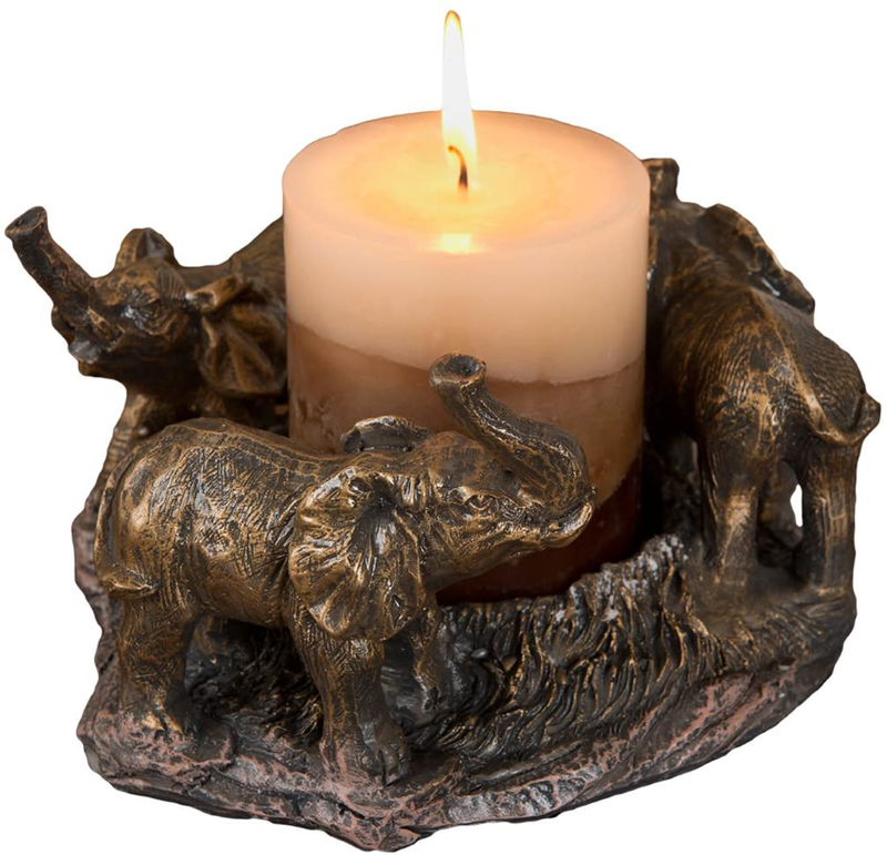 Evelots 3 Elephants on Parade Polyresin Candle/Plant Holder-Hand Painted, Bronze Home & Garden > Decor > Home Fragrance Accessories > Candle Holders Evelots 1 Unit  