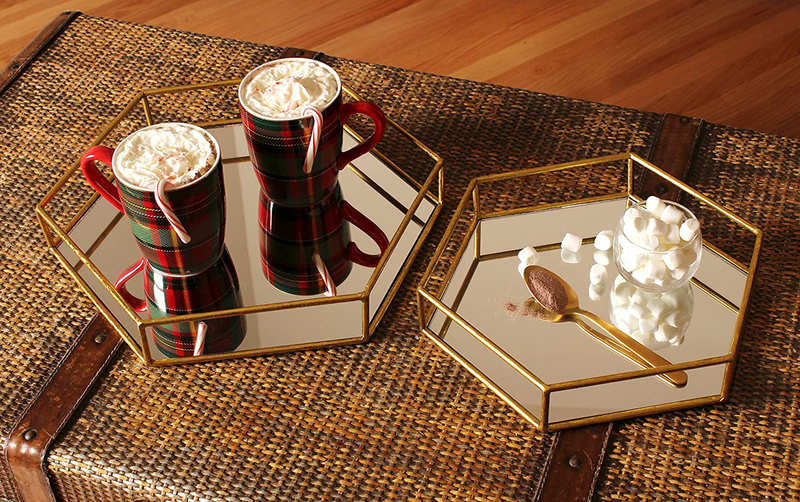 Kate and Laurel Felicia Modern Glam 2-Piece Nesting Metal Mirrored Decorative Accent Trays, Gold Home & Garden > Decor > Decorative Trays Kate and Laurel   