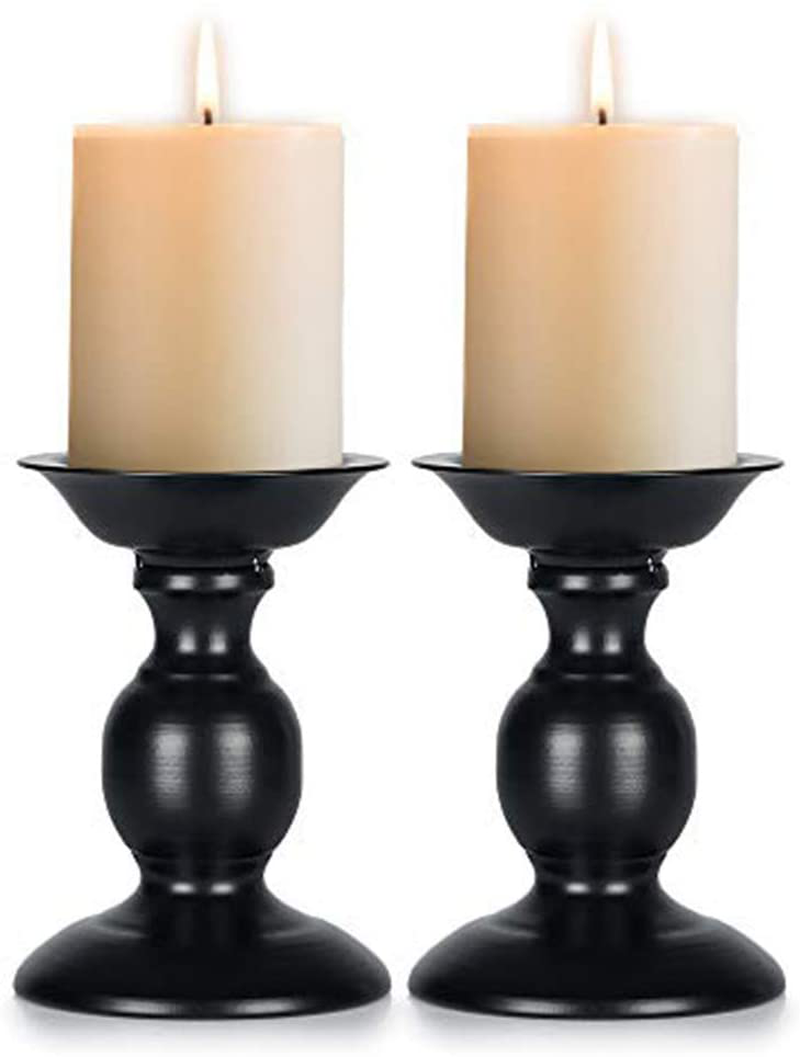 NUPTIO Pillar Candle Holders Metal Candle Holder Ideal for 3 inches Candles, Silver Candle Holder for Living Room, Gardens, Spa, Aromatherapy, Incense Cones, Wedding, Party, 2 Pcs Home & Garden > Decor > Home Fragrance Accessories > Candle Holders Fuzhou cangshan Black 2 x S 