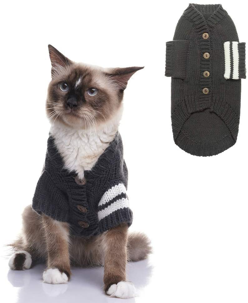EXPAWLORER Cat Sweater for Cold Weather - Grey Knitted Outerwear Soft Pet Clothes Winter Outfit for Cat and Small Dog Animals & Pet Supplies > Pet Supplies > Cat Supplies > Cat Apparel HAOBO Small (Pack of 1)  