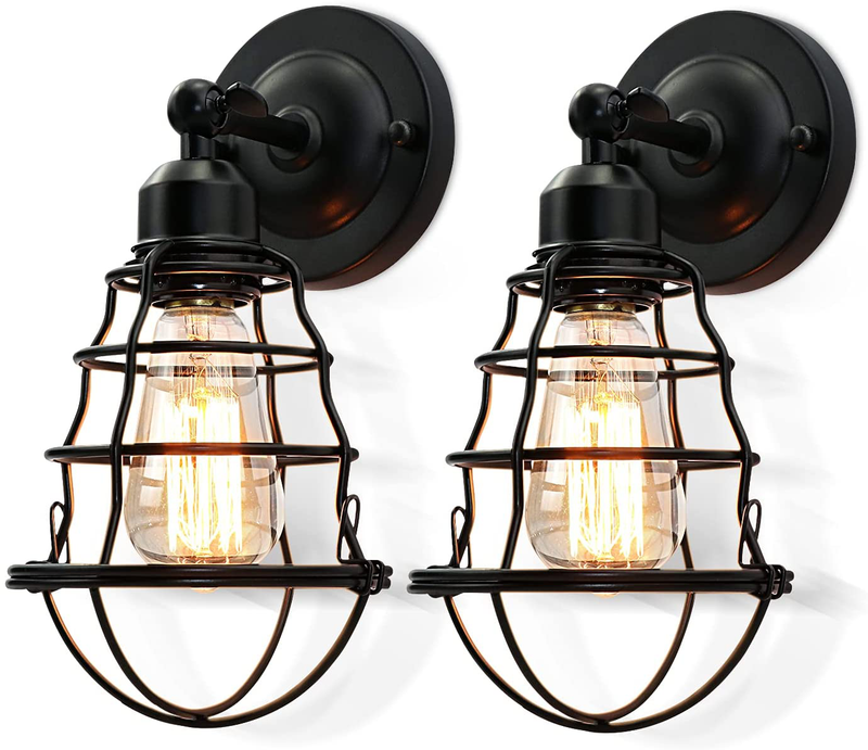 Industrial Wall Sconces 2Pack, Farmhouse Wall Sconces, Vintage Wall Light, Wall Mount Light, Wire Cage Wall Sconce, Vintage Wall Mounted Lamp, Wire Cage Wall Lighting Sconce, Black Home & Garden > Lighting > Lighting Fixtures > Wall Light Fixtures KOL DEALS   